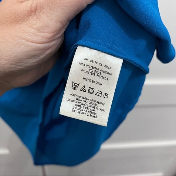 Anthropologie Embroidered Ruffle High Collar Top Royal Blue Sz. 8 - Picture 4 of 6